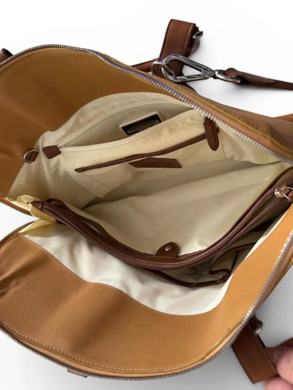 TUMI Sinclair Tegan Canvas Leather Laptop Tote Bag Natural Saddle Tan